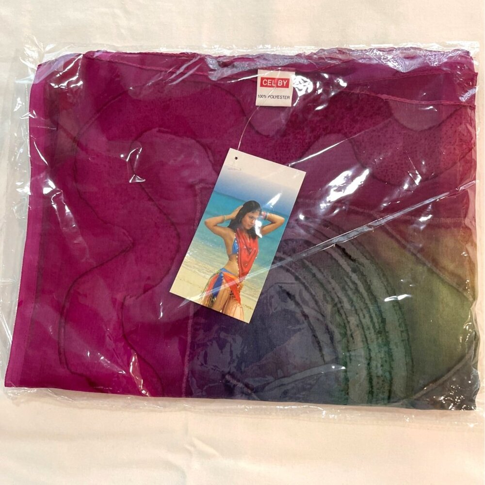 VTG 90s Caribbean Sunset Village Sarong Bathing Swimsuit Cover Up Wrap India NIB - Picture 3 of 10